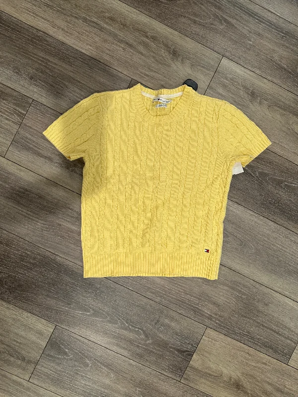 Green slim-fit pullover sweater for women-Women's Poncho Pullovers-Sweater Short Sleeve By Tommy Hilfiger In Yellow, Size: L