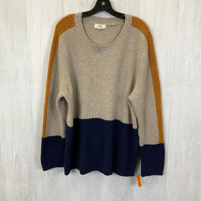 Oversized cotton pullover sweater for men-Women's Silk Denim Pullovers-Sweater By Clothes Mentor In Cream & Orange, Size: 3x