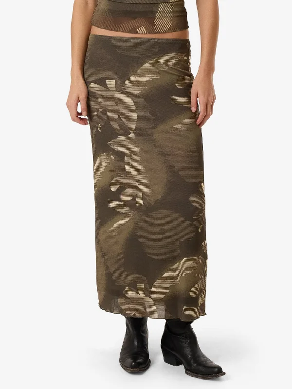 Skirts with embroidery-Women's Glitter Floral Skirts-Flora Haze Mesh Skirt - Brindle