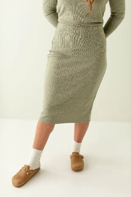 Skirts for casual chic-Women's Silk A-Line Skirts-'Sasha' Ribbed Knit Midi Skirt in Soft Sage