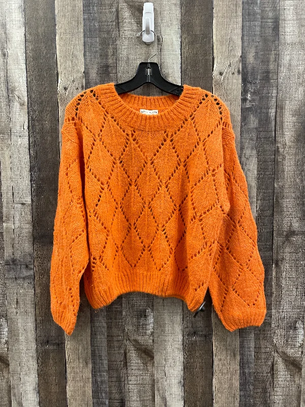 Pink ribbed pullover sweater for style-Women's Shimmer Denim Pullovers-Sweater By Moon River In Orange, Size: M