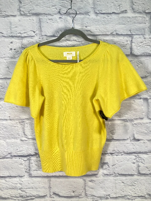 Blue V-neck pullover sweater for office-Women's Zip-Up Pleated Pullovers-Sweater Cashmere By Maeve In Yellow, Size: S