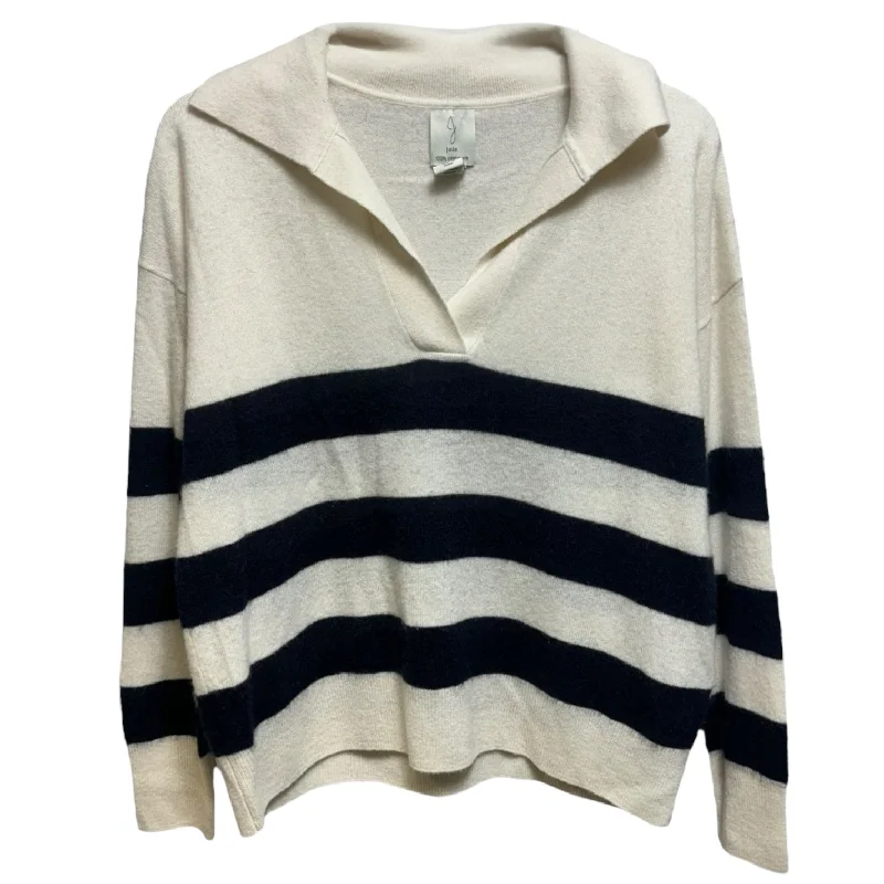 Navy short pullover sweater for fall-Women's Slit Pencil Pullovers-Cashmere Sweater By Joie In Striped Pattern, Size: S