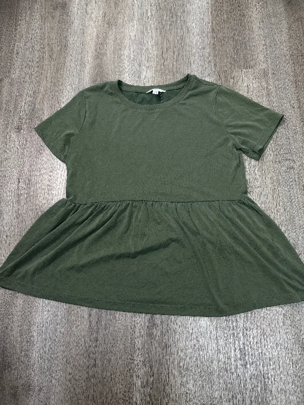 pearl cotton blouses-Blouses and shirts with gathered neck -Women's Keyhole Blouses-Top Short Sleeve By Time And Tru In Green, Size: S