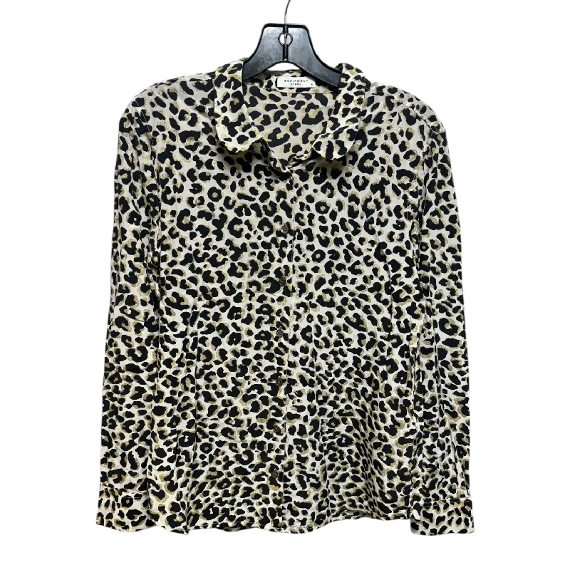 gabardine blouses for women-Blouses and shirts in soft teal -Women's Elegant Blouses-Top Long Sleeve By Equipment In Animal Print, Size: M