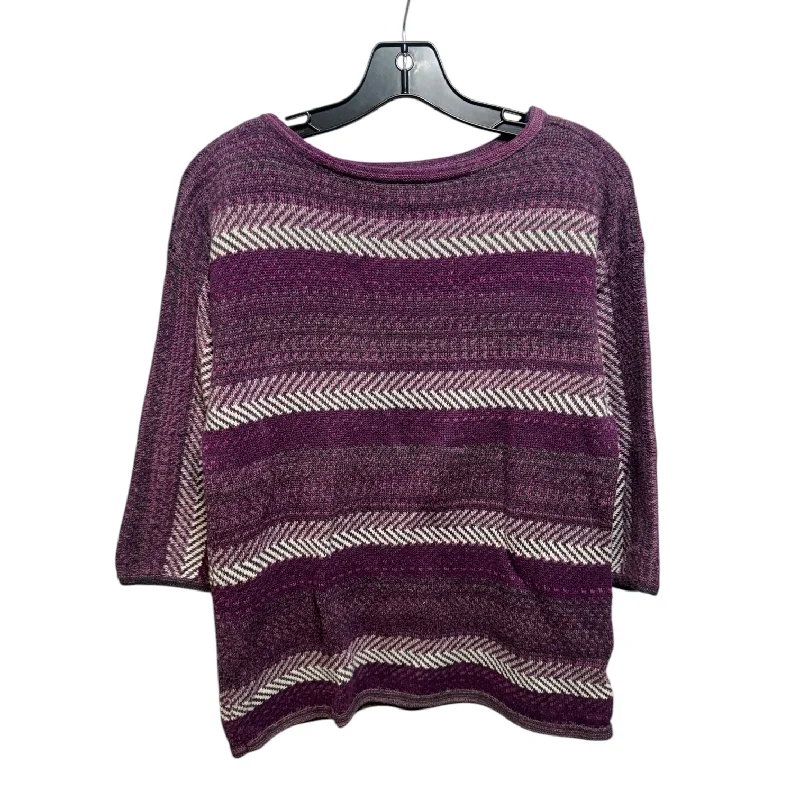 Striped lightweight pullover sweater for trends-Women's Slit Denim Pullovers-Sweater By Chaps In Purple, Size: M