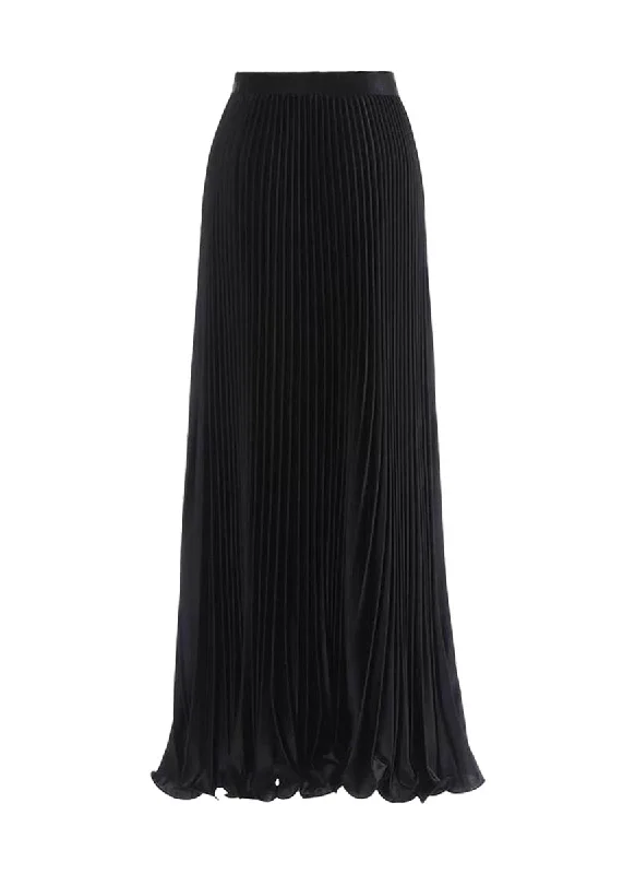 Skirts for chic outfits-Women's Slit Skirts-1250003 Satin Drape Pleated Long Skirt