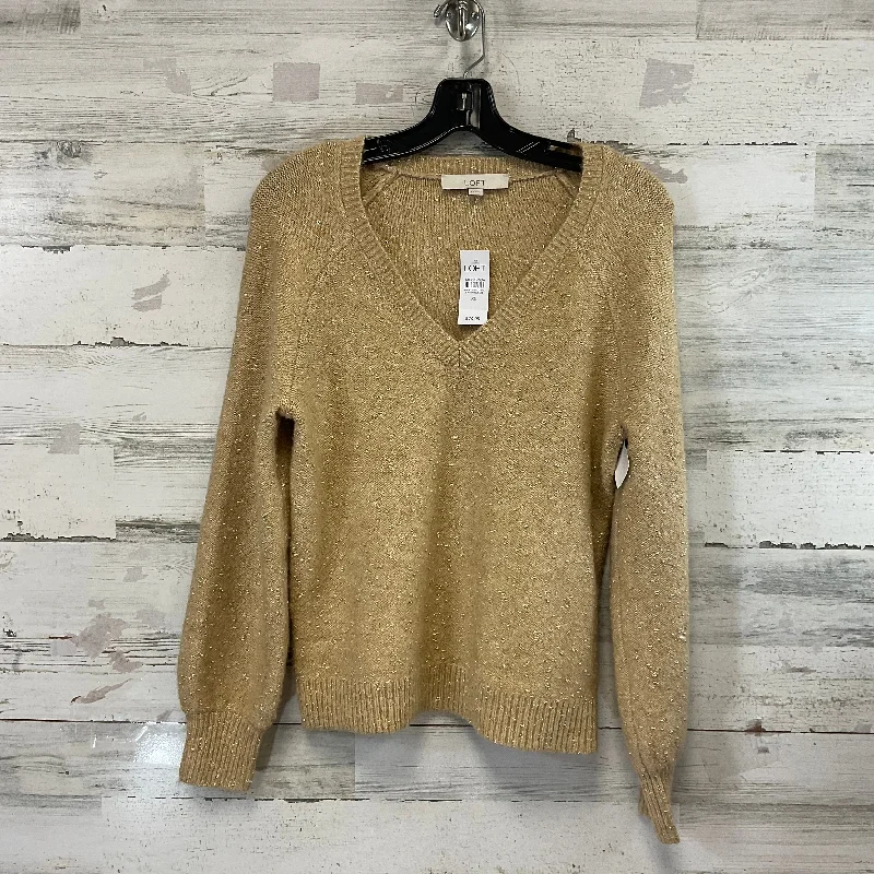 Black slim-fit pullover sweater for winter-Women's Silk Ruffle Pullovers-Sweater By Loft In Gold, Size: Xs