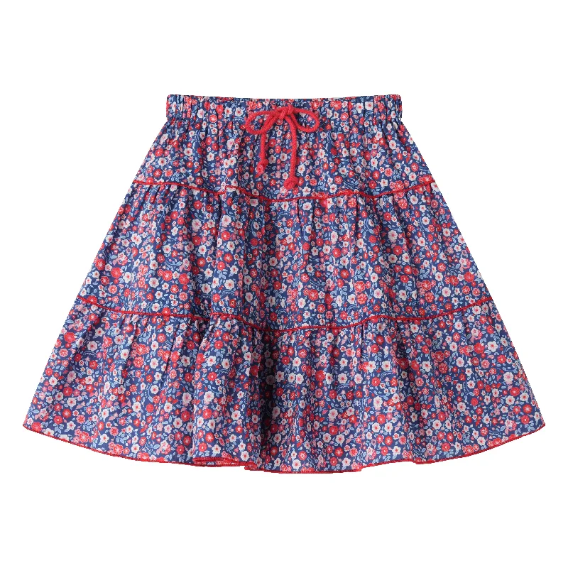 Skirts for modern look-Women's Low-Waisted Pleated Skirts-floral tiered skirt - liberty floral