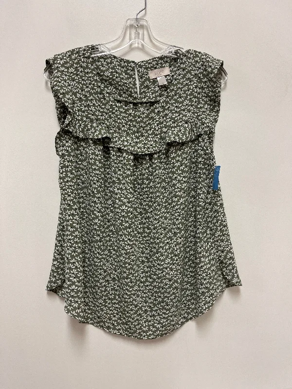 periwinkle blouses for summer-Blouses and shirts with ruffle sleeves -Women's Mock Neck Shirts-Top Short Sleeve By Loft In Green, Size: M