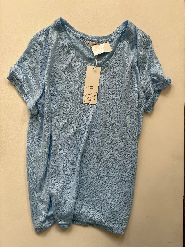 discount shirts online-Blouses and shirts for summer brunch -Women's Velvet Blouses-Top Short Sleeve By Tendency In Blue, Size: Medium