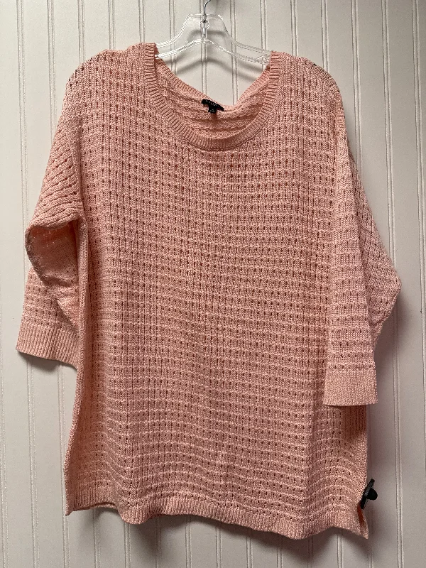 V-neck alpaca pullover sweater for office-Women's Silk Ruffle Pullovers-Sweater By Talbots In Pink, Size: 1x