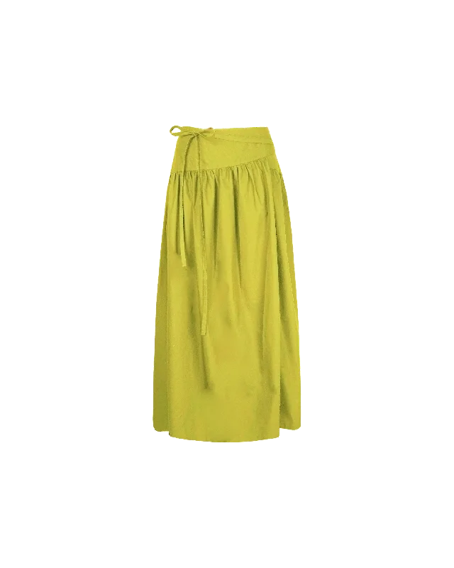 Skirts with asymmetrical hem-Women's Fleece Ruffle Skirts-RODEO MAXI SKIRT CHARTREUSE