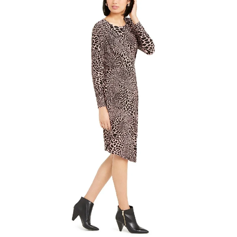 Women's Casual Fitted Dresses-Alfani Women's Alfan Leopard Print Faux-Wrap Dress Pink Size Extra Large