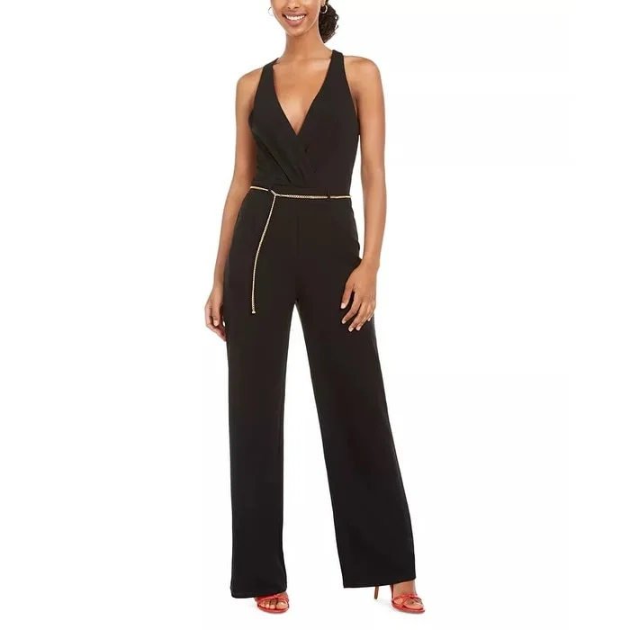 Women's Casual Trendy Dresses-As U Wish Juniors' Jumpsuit With Chain Belt Black Size 7