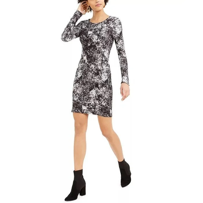 Women's Casual Flare Sleeve Dresses-Bar III Women's Printed Ribbed Bodycon Dress Black Size Large