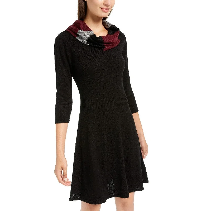 Women's Casual Shirt Dresses-BCX Juniors' Scarf A-Line Sweater Dress Black Size Extra Large