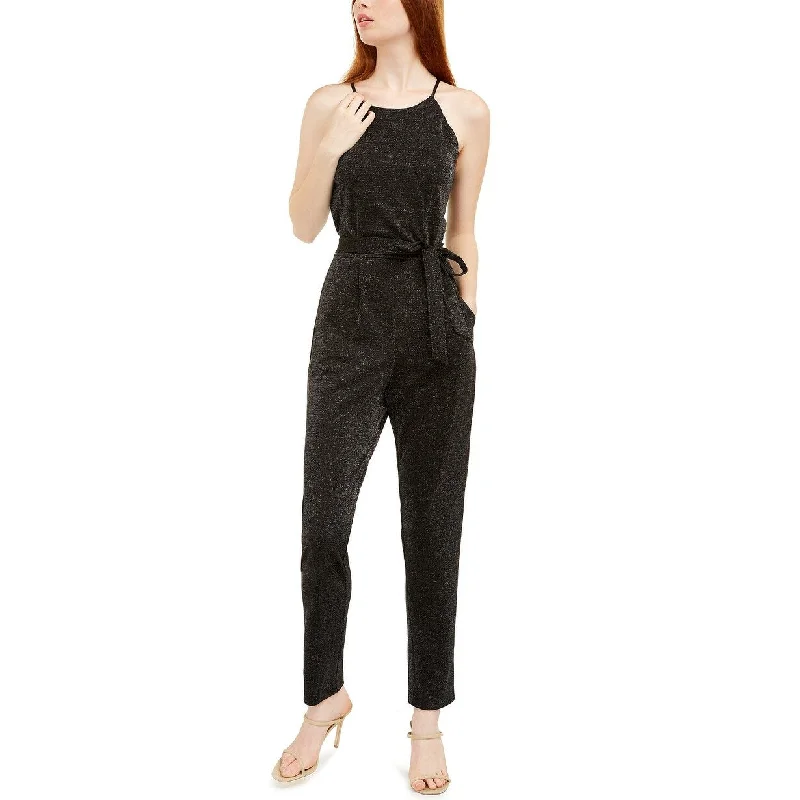 Women's Casual Floral Dresses-BCX Women's Scalloped Shine Jumpsuit Black Size 1