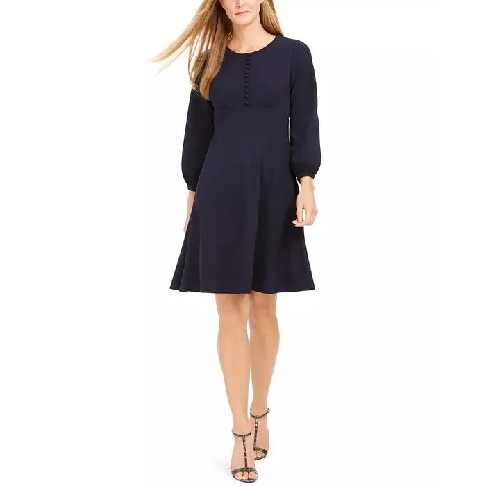 Women's Casual Shimmer Dresses-Calvin Klein Women's Button-Front A-Line Dress Navy Size 12