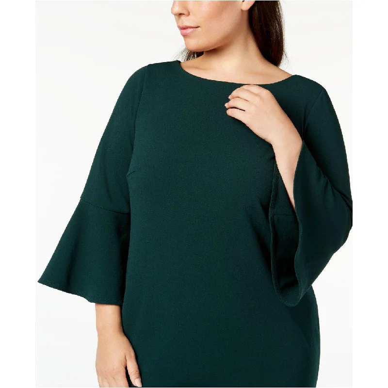 Women's Casual Tank Dresses-Calvin Klein Women's Plus Size Bell-Sleeve Sheath Dress Green Size Small