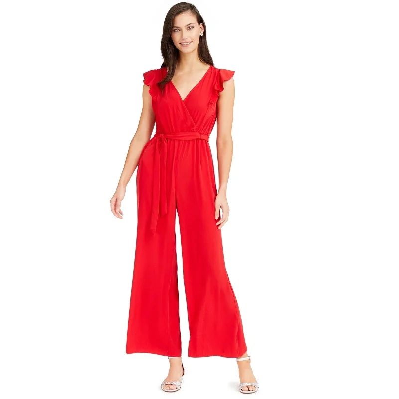 Women's Casual Elegant Dresses-Charter Club Women's Flutter-Sleeve Jumpsuit Red Size 8