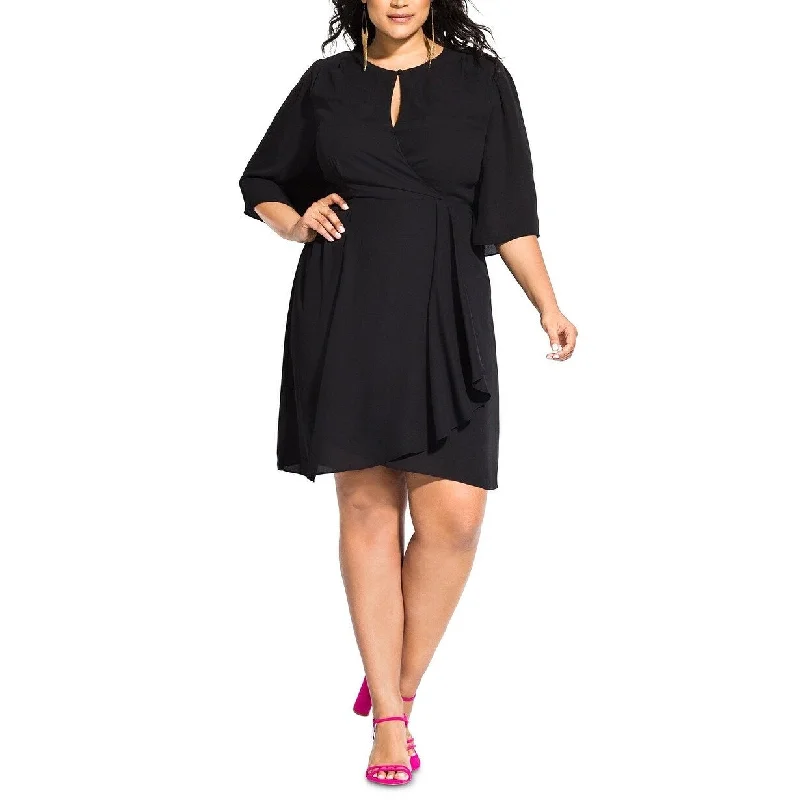 Women's Casual Shift Dresses-City Chic Women's Trendy Plus Size Jolie Wrap Dress Black Size 22