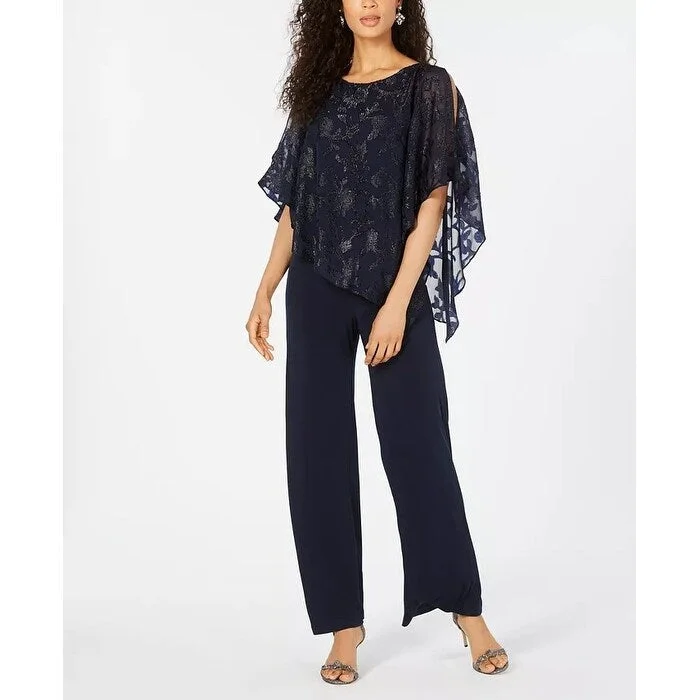 Women's Casual Belted Dresses-Connected Women's Asymmetrical Overlay Jumpsuit Navy Size 6