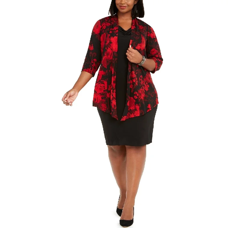 Women's Casual Modern Dresses-Connected Women's Plus Size Printed Jacket Dress Red Size 18W