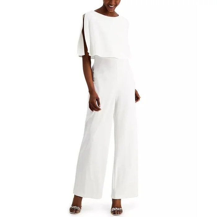 Women's Casual Concert Solid Color Dresses-Connected Women's Popover Jumpsuit White Size 8 Petite - 8 Petite