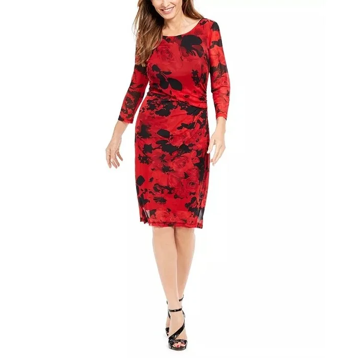 Women's Casual Glitter Dresses-Connected Women's Printed Mesh Dress Red Size 6