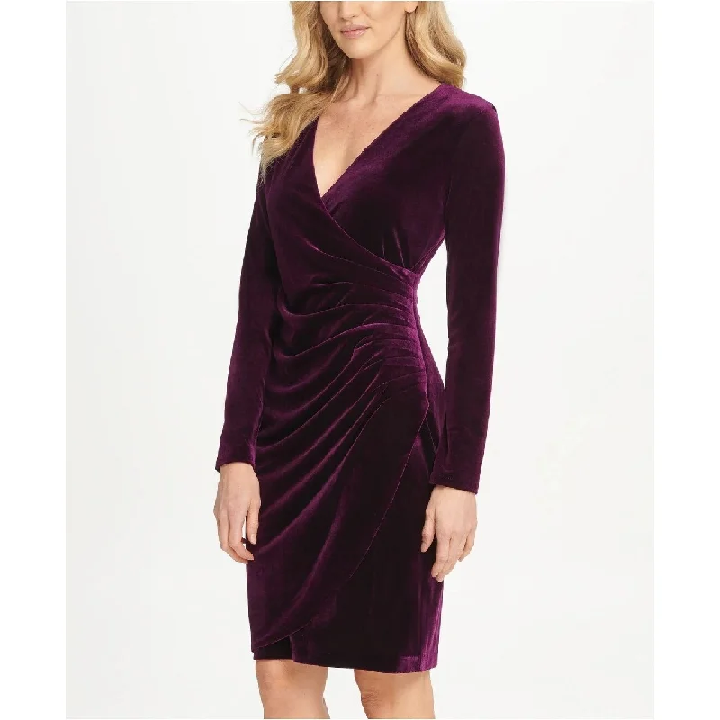 Women's Casual Travel Dresses-DKNY Women's Velvet Side Ruche Sheath Dress Purple Size 4