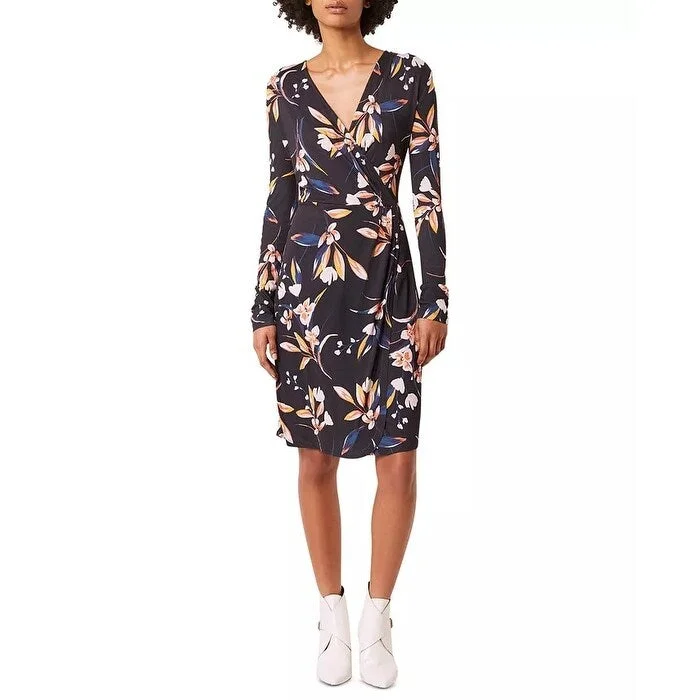 Women's Casual A-Line Dresses-French Connection Women's Raquel Floral Faux Wrap Dress Navy Size 4