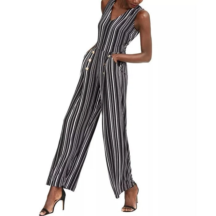 Women's Casual Stretch Dresses-INC International Concepts Women's Striped Jumpsuit Black Size XL - X-Large