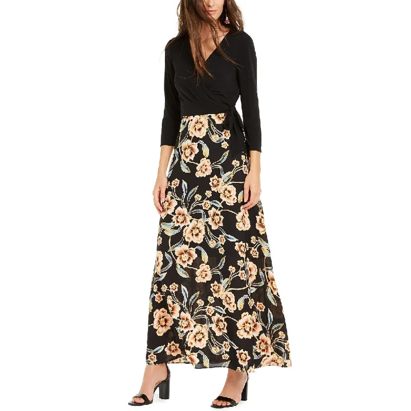 Women's Casual Day Solid Color Dresses-INC International Concepts Women's Tie-Side Printed-Skirt Dress Black Size 6