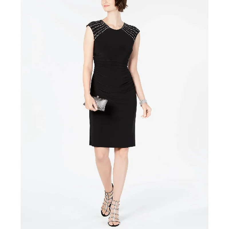 Women's Casual Comfy Dresses-Jessica Howard Women's Embellished Sheath Dress Black Size 16