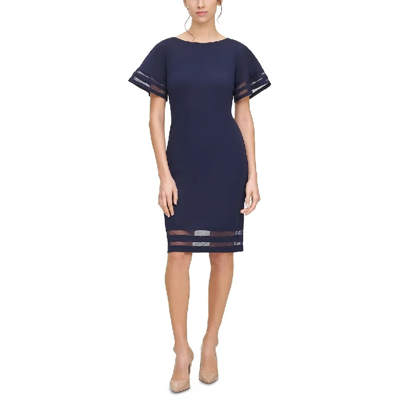 Women's Casual Party Print Dresses-Jessica Howard Women's Petite Illusion-Trim Sheath Dress Navy Size 4 P - 4P