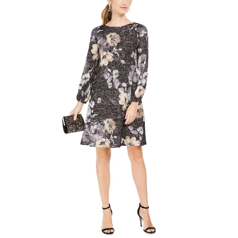 Women's Casual A-Line Floral Dresses-Jessica Howard Women's Petite Metallic Floral-Print Dress Charcoal Size 6P