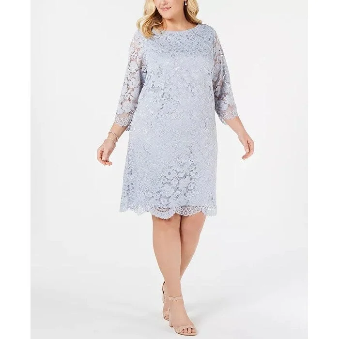 Women's Casual Loose Dresses-Jessica Howard Women's Plus Size Lace Sheath Dress Blue Size 20