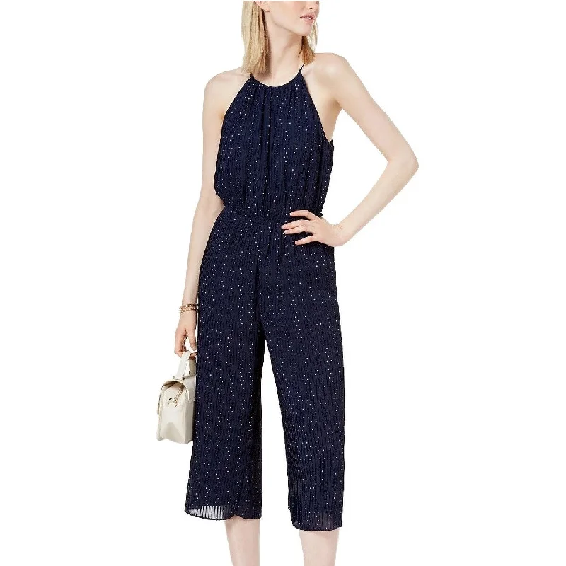 Women's Casual Semi-Formal Dresses-Maison Jules Women's Pleated Cropped Jumpsuit Blue Notte Combo Size 14