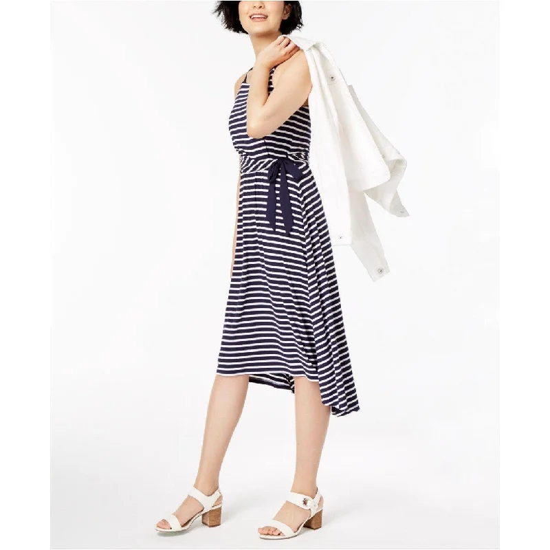 Women's Casual Resort Solid Color Dresses-Maison Jules Women's Striped High-Low Fit Flare D Blue Notte Size Extra Large