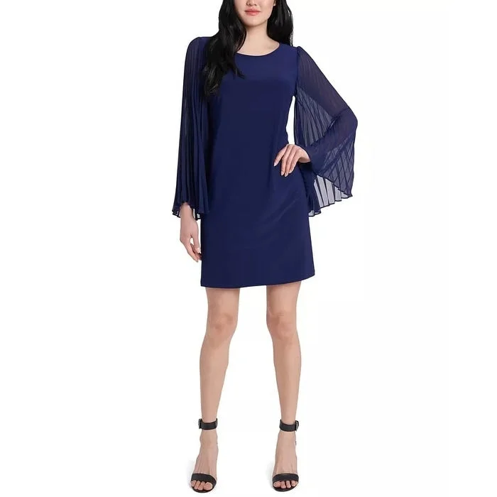 Women's Casual Park Dresses-MSK Women's Pleated Sleeve Shift Dress Navy Size X-Large