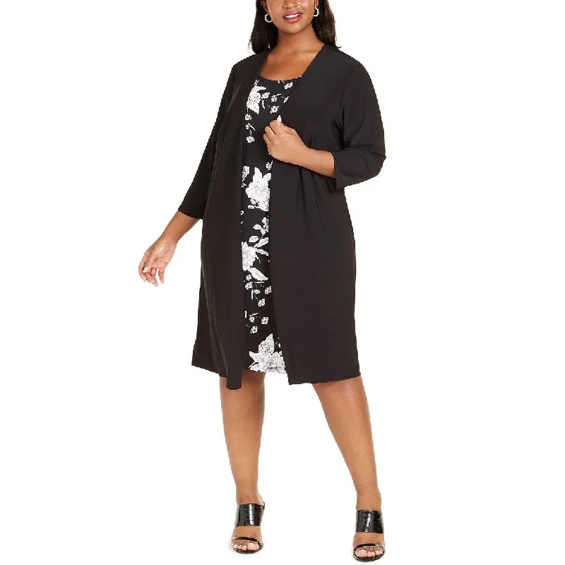 Women's Casual Family Gathering Dresses-MSK Women's Plus Size Floral-Print A-Line Dress Charcoal Size 3X