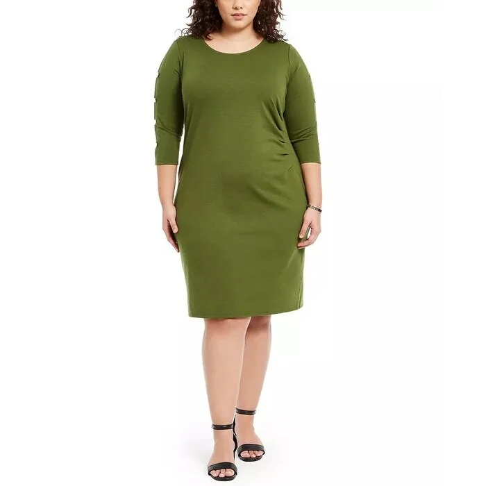 Women's Casual Cold Shoulder Dresses-NY Collection Women's Plus Size Ruched Dress Green Size 2X