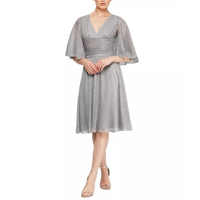 Women's Casual High-Low Dresses-SL Fashions Women's Flyaway Sleeve Dress Silver Size 10