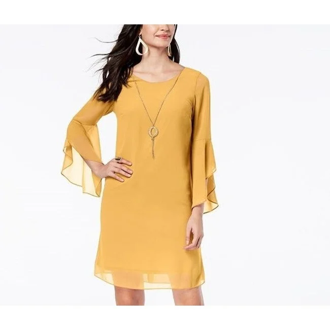 Women's Casual Knotted Dresses-Thalia Sodi Women's Flared-Sleeve Necklace Dress Dark Yellow Size Large