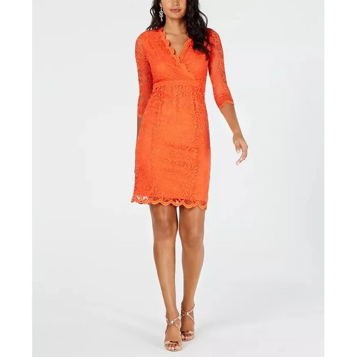 Women's Casual T-Shirt Floral Dresses-Thalia Sodi Women's Lace Sheath Dress Orange Size Small