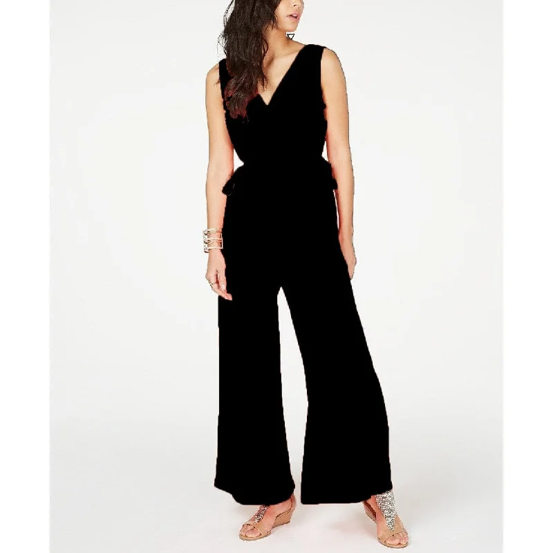 Women's Casual Zip-Up Dresses-Thalia Sodi Women's Tie-Waist V-Neck Jumpsuit Black Size Large - X-Large