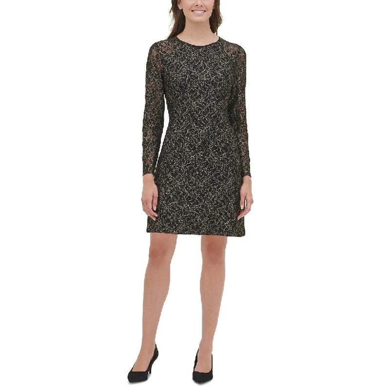 Women's Casual Friends Gathering Dresses-Tommy Hilfiger Women's Metallic Lace A-Line Dress Black Size 12