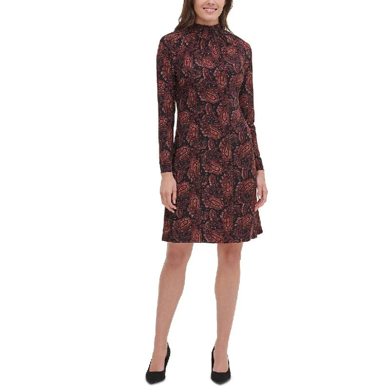 Women's Casual Park Print Dresses-Tommy Hilfiger Women's Paisley Mock-Neck Dress Blue Size 14