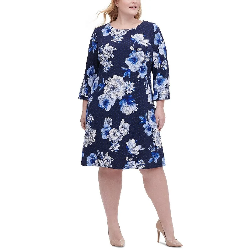 Women's Casual Date Dresses-Tommy Hilfiger Women's Plus Size Floral-Print Dress Blue Size 22W